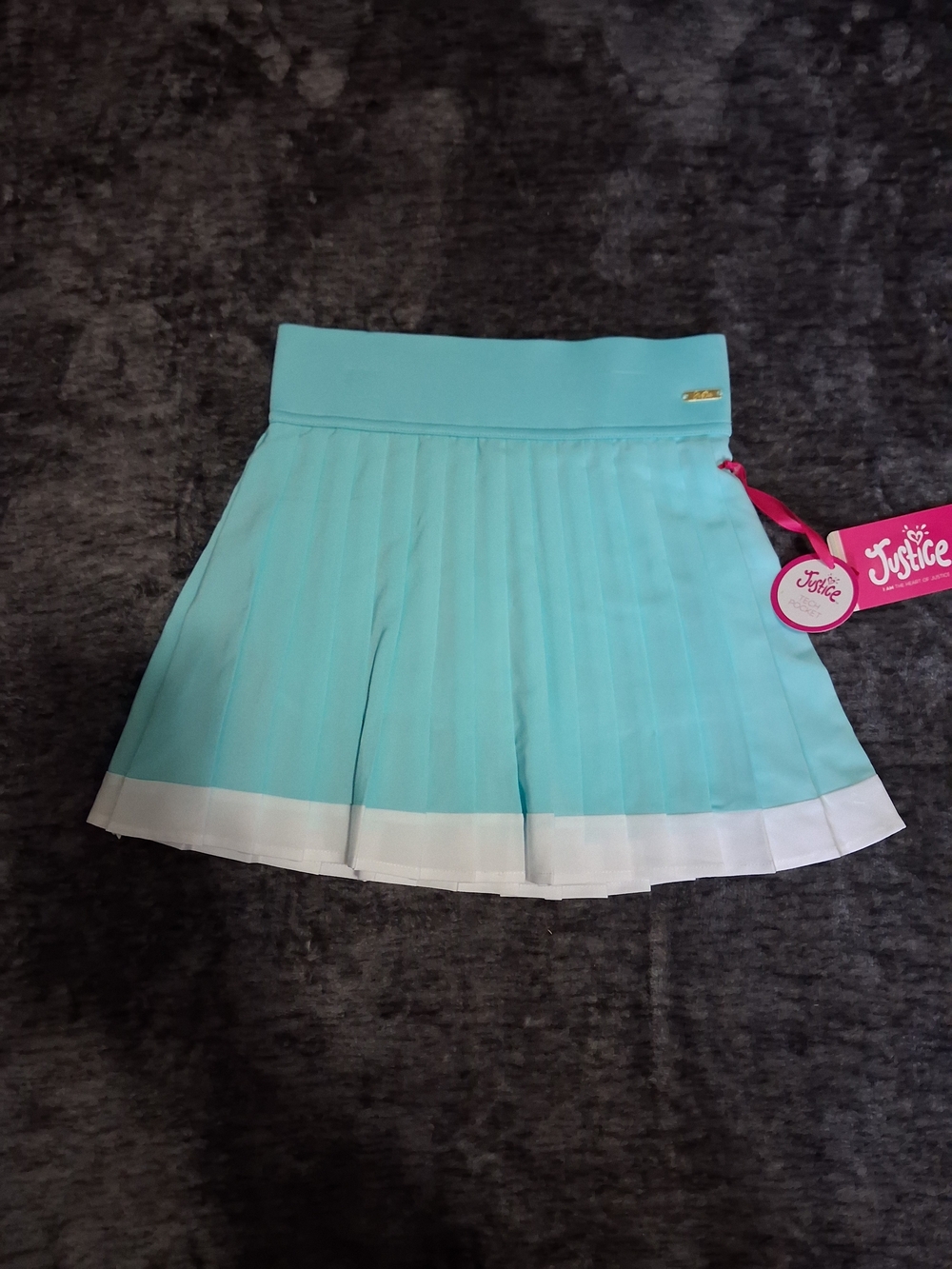Justice Girls Pleated Skort Turquoise/White Logo Stretch Knit Pull-On Size 12